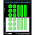 Circles and lines stickers reflective, green, hard surface