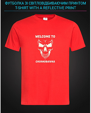 Tshirt with Reflective Print Welcome to Chornobayivka - 2XL red
