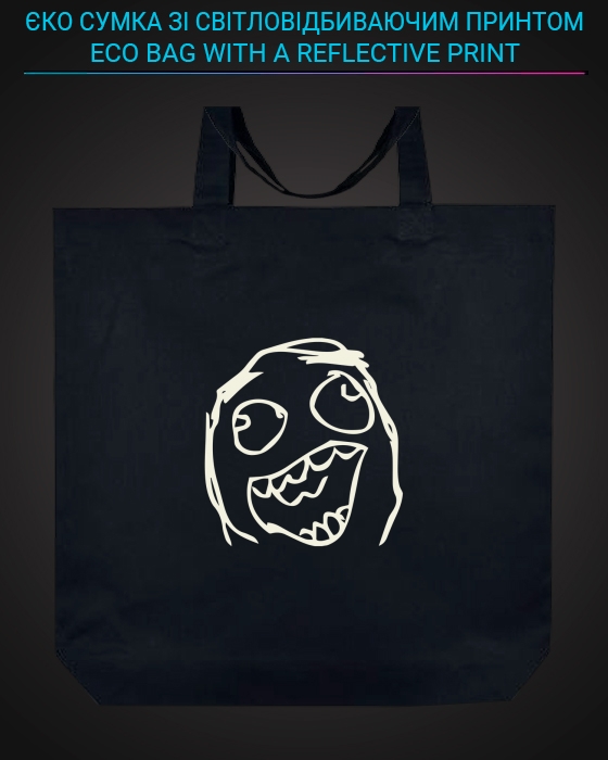 Eco bag with reflective print Meme Face - black