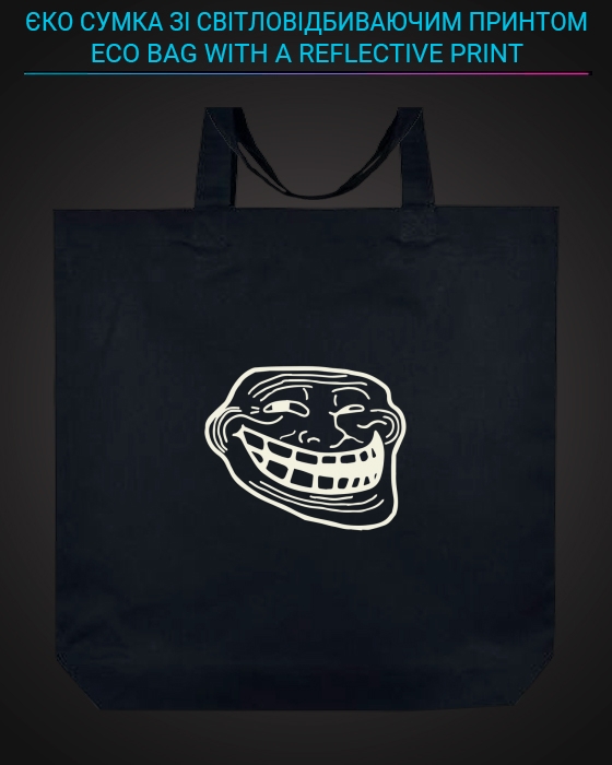 Eco bag with reflective print Trollface - black