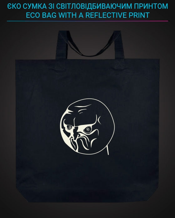 Eco bag with reflective print Angry Face - black
