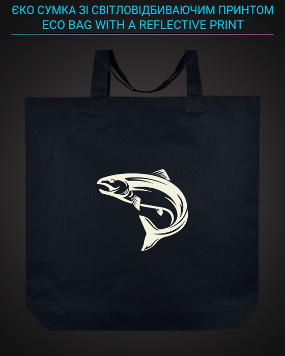 Eco bag with reflective print Cute Fish - black