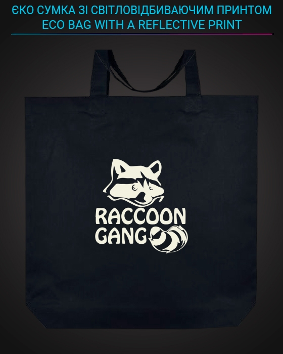 Eco bag with reflective print Raccoon Gang - black