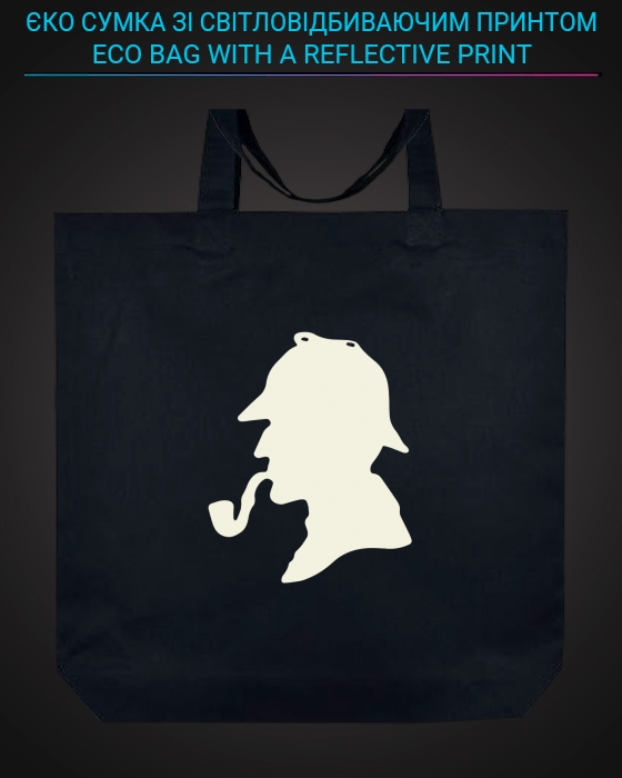 Eco bag with reflective print Sherlock Holmes - black