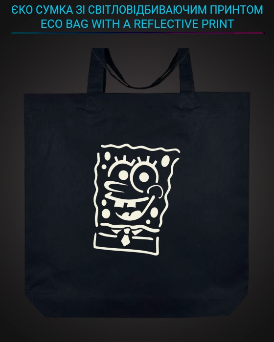 Eco bag with reflective print Sponge Bob - black