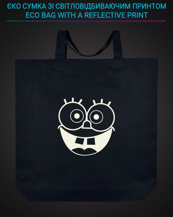 Eco bag with reflective print Sponge Bob Face - black