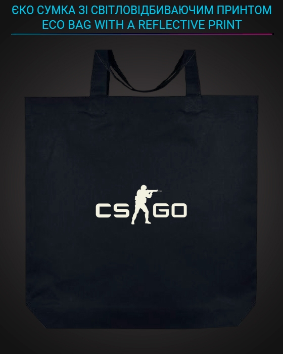 Эко сумка со светоотражающим принтом CS GO Логотип - черная