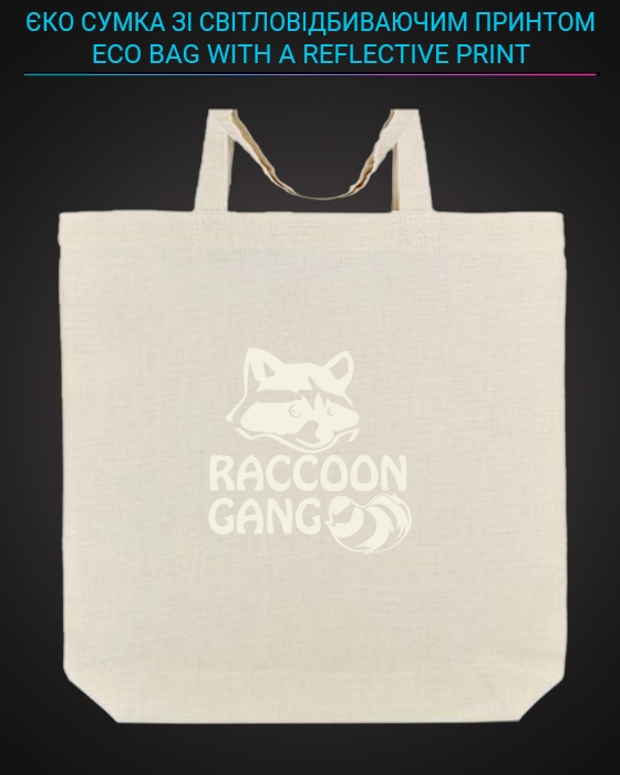 Eco bag with reflective print Raccoon Gang - yellow