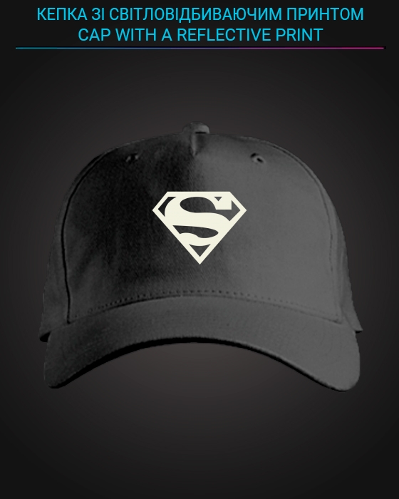 Кепка зі світловідбиваючим принтом Супермен Логотип - чорна