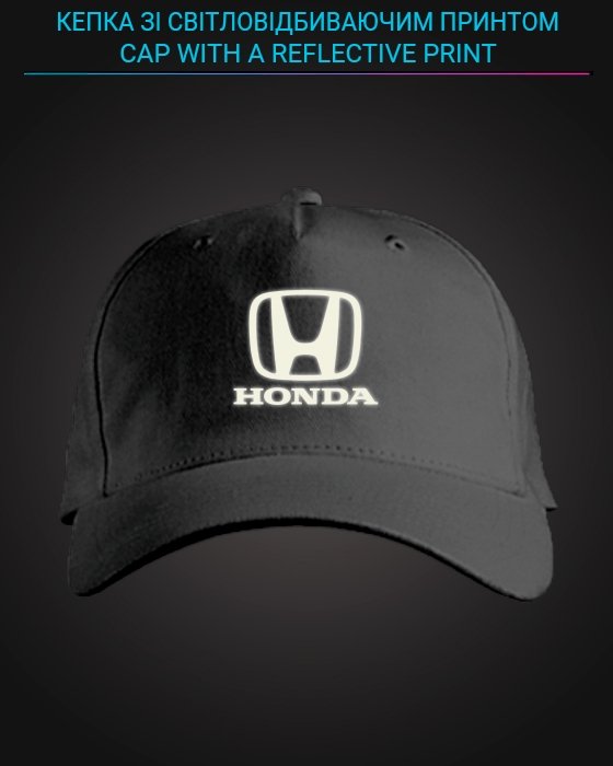 Кепка зі світловідбиваючим принтом Хонда Логотип 2 - чорна