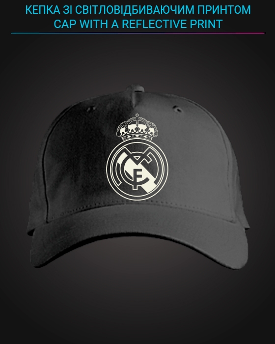 Кепка зі світловідбиваючим принтом Реал Мадрид - чорна