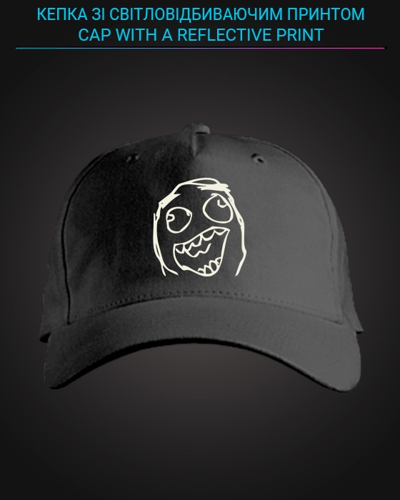 Cap with reflective print Meme Face - black