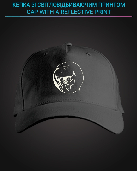 Cap with reflective print Angry Face - black