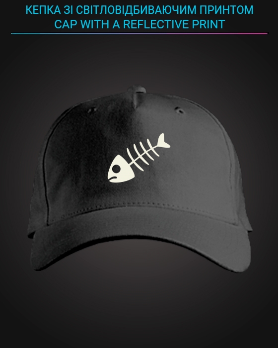 Cap with reflective print Fish Skeleton - black