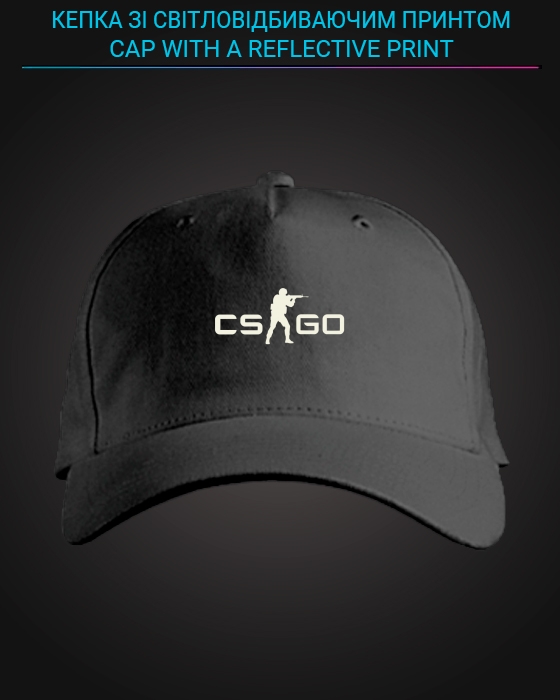 Кепка зі світловідбиваючим принтом CS GO Логотип - чорна