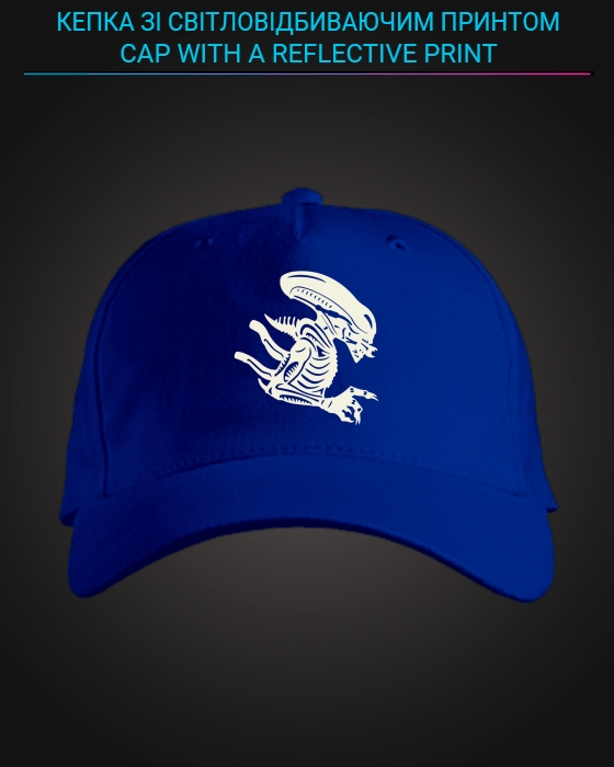 Cap with reflective print Scary Alien - blue