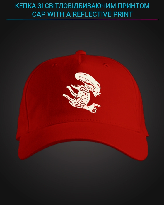 Cap with reflective print Scary Alien - red