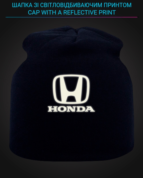 Шапка со светоотражающим принтом Хонда Логотип 2 - черная