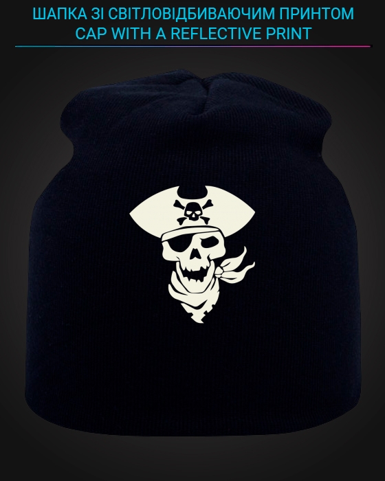 Cap with reflective print Pirate Skull - black
