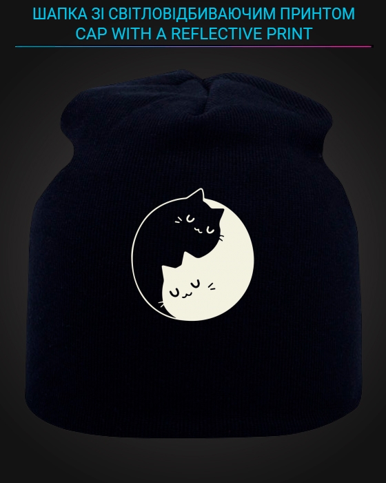 Cap with reflective print Cute Cats - black
