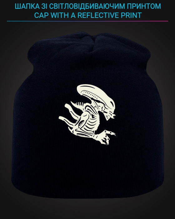 Cap with reflective print Scary Alien - black