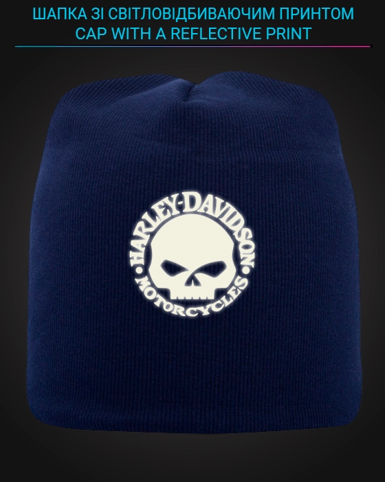 Cap with reflective print Harley Davidson Skull - blue