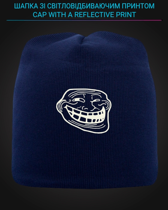 Cap with reflective print Trollface - blue