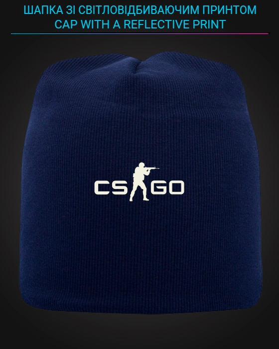 Шапка со светоотражающим принтом CS GO Логотип - синяя