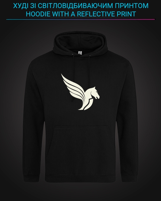 Hoodie with Reflective Print Pegas Wings - XS black