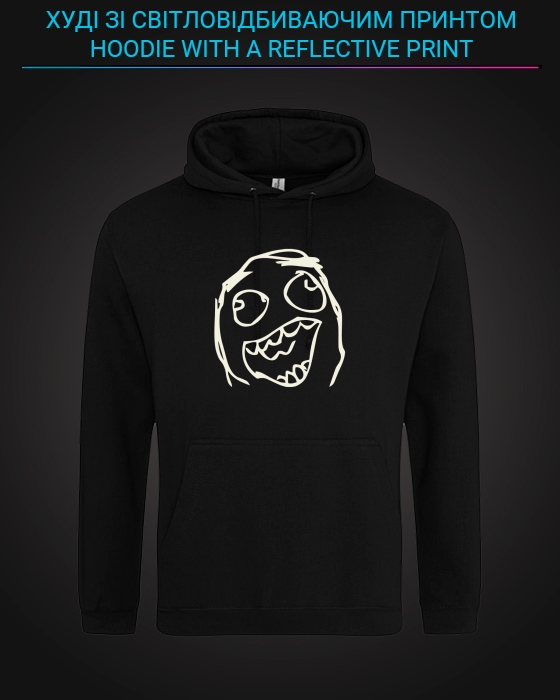 Hoodie with Reflective Print Meme Face - XS black