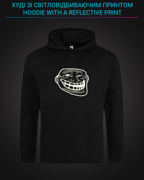 Hoodie with Reflective Print Trollface - XS black