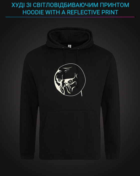 Hoodie with Reflective Print Angry Face - XS black