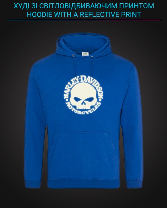 Hoodie with Reflective Print Harley Davidson Skull - XS blue