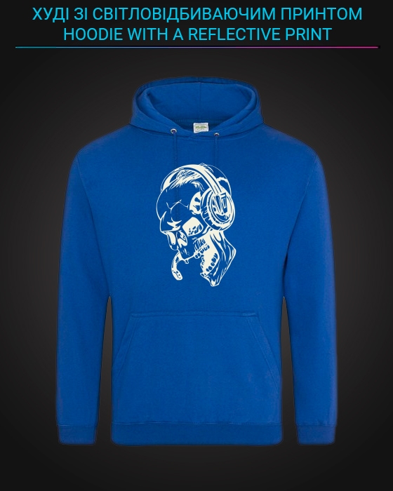 Hoodie with Reflective Print Skull Music - XS blue