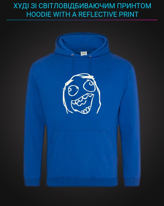 Hoodie with Reflective Print Meme Face - XS blue