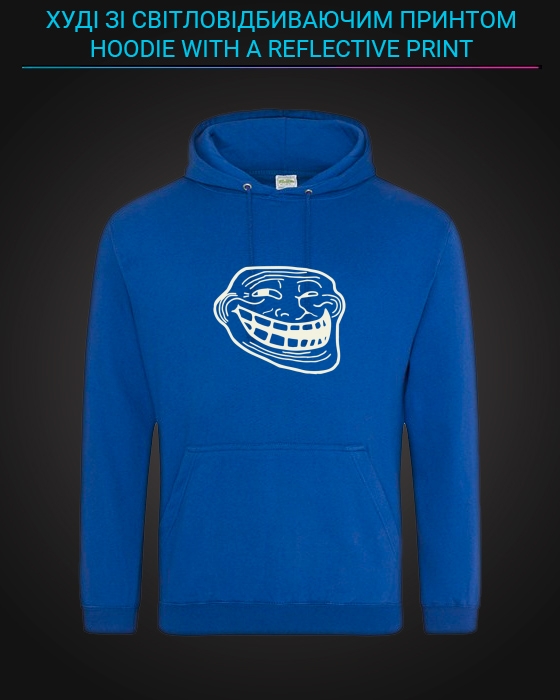 Hoodie with Reflective Print Trollface - XL blue