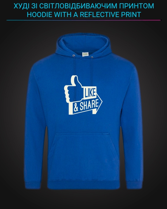Hoodie with Reflective Print Like And Share - XL blue
