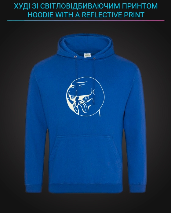 Hoodie with Reflective Print Angry Face - XL blue