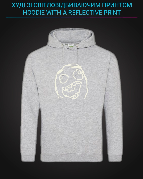 Hoodie with Reflective Print Meme Face - XS grey