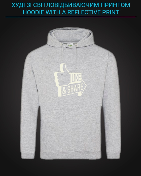 Hoodie with Reflective Print Like And Share - M grey