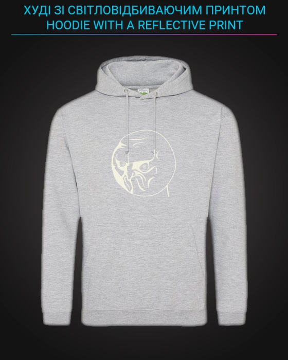 Hoodie with Reflective Print Angry Face - XS grey