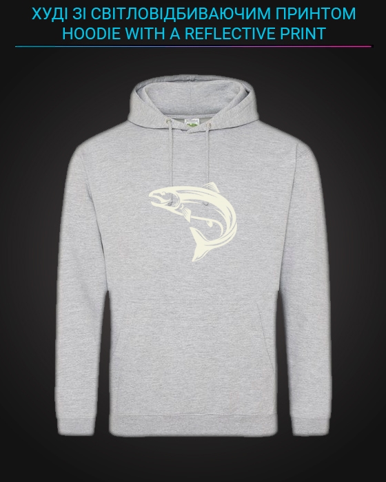 Hoodie with Reflective Print Cute Fish - M grey