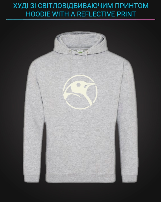 Hoodie with Reflective Print Penguin Head - M grey