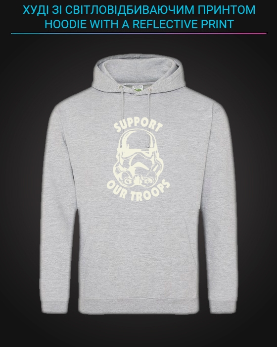 Hoodie with Reflective Print Support Our Troops - M grey