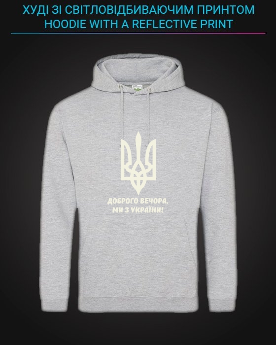 Hoodie with Reflective Print Good evening, we are from Ukraine Coat of arms - M grey