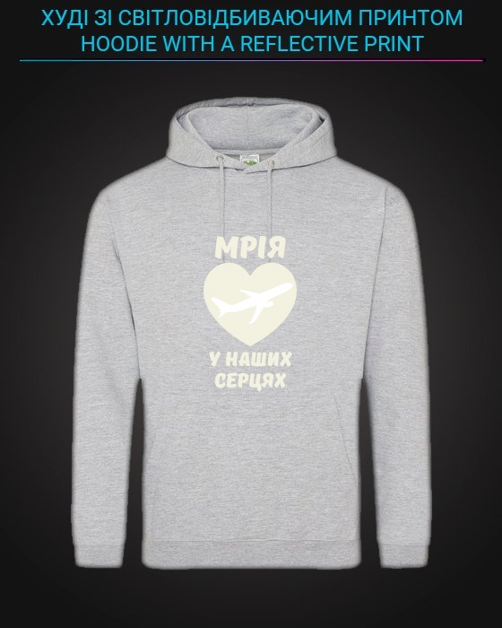 Hoodie with Reflective Print The dream plane is in our hearts - M grey