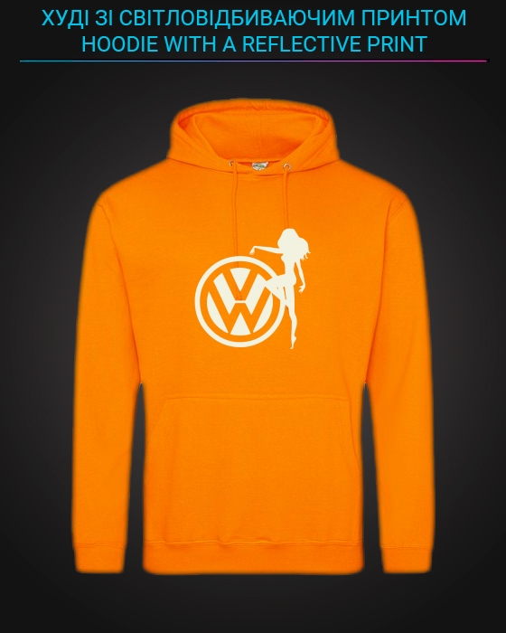 Hoodie with Reflective Print Volkswagen Logo Girl - XS orange