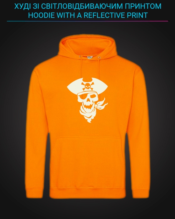 Hoodie with Reflective Print Pirate Skull - XS orange
