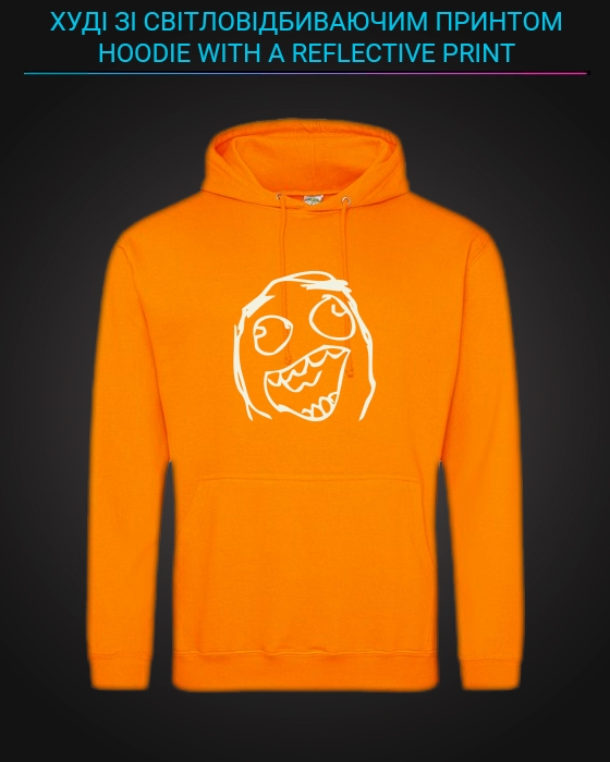 Hoodie with Reflective Print Meme Face - XS orange