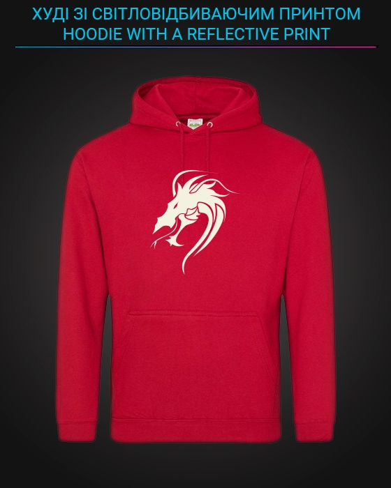 Hoodie with Reflective Print Dragon Head Print - XS red